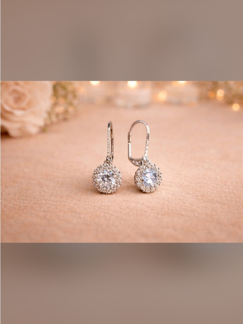 Sterling Silver Halo Drop Earrings with Clear Stones